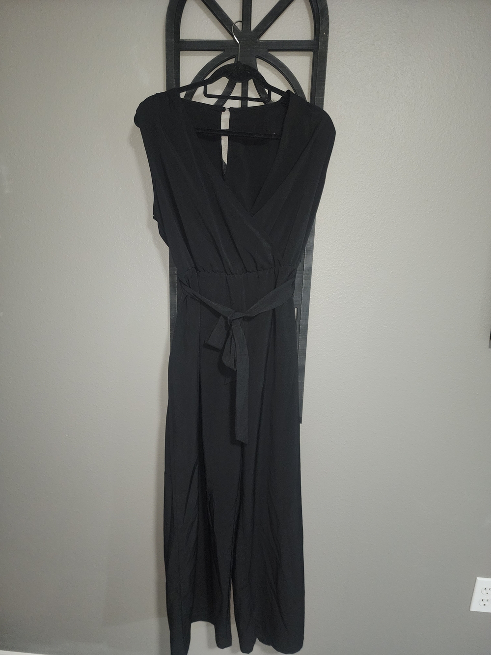 SHEIN Black Maxi Wrap Jumpsuit with Waist Tie